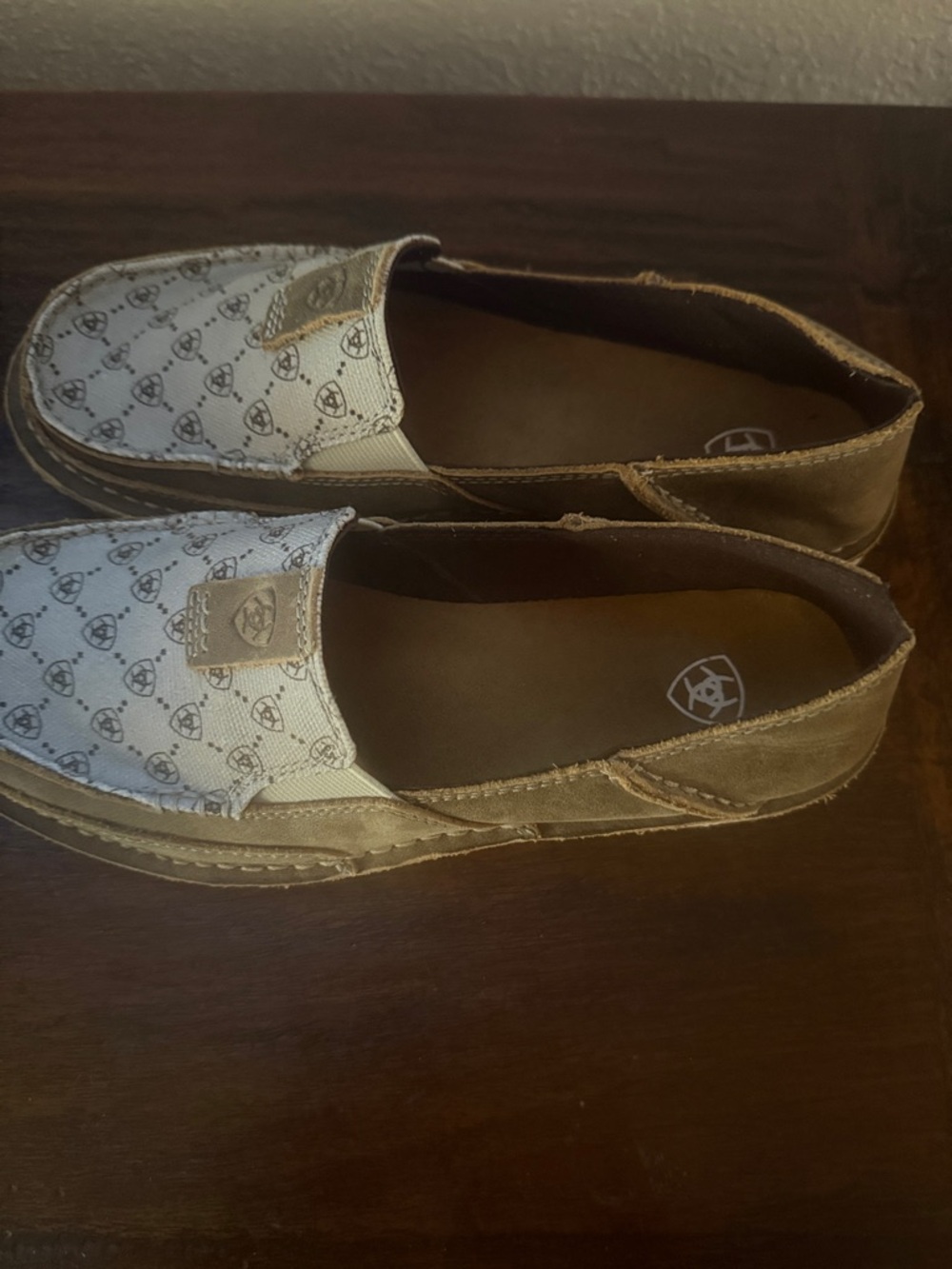 Ariat Beige Canvas Slip-Ons with Brown Logo Accents - Picture 2 of 6